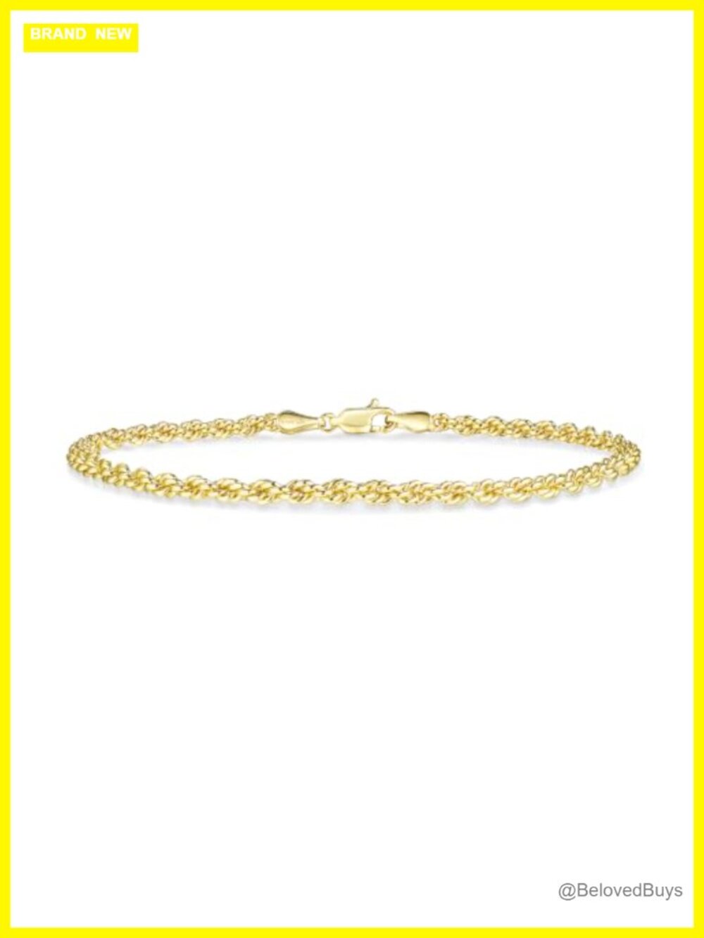 14K Gold Filled Twisted Rope Chain Bracelet Diamond-Cut Link 7.5in